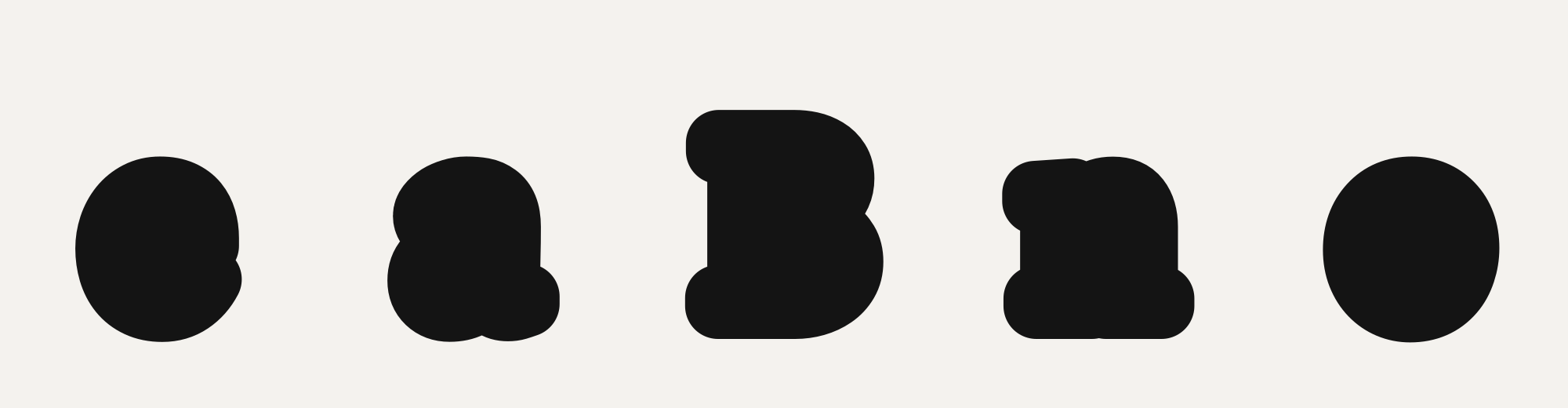 Five letterforms, stroke 42 of the sweep.