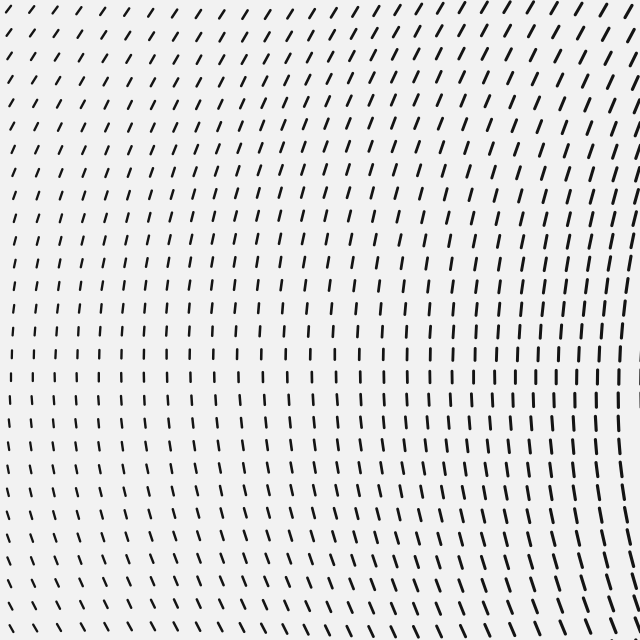 A close crop of the field at full pixel scale,
showing individual short dashes curving gently, each a solid black stroke a few
pixels wide.