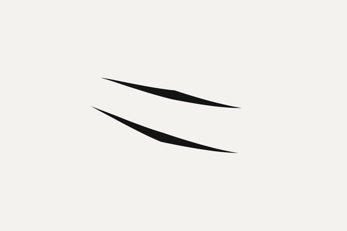 Two thin black blades lying one above the other, tapered at both ends, in the middle of a pale field.