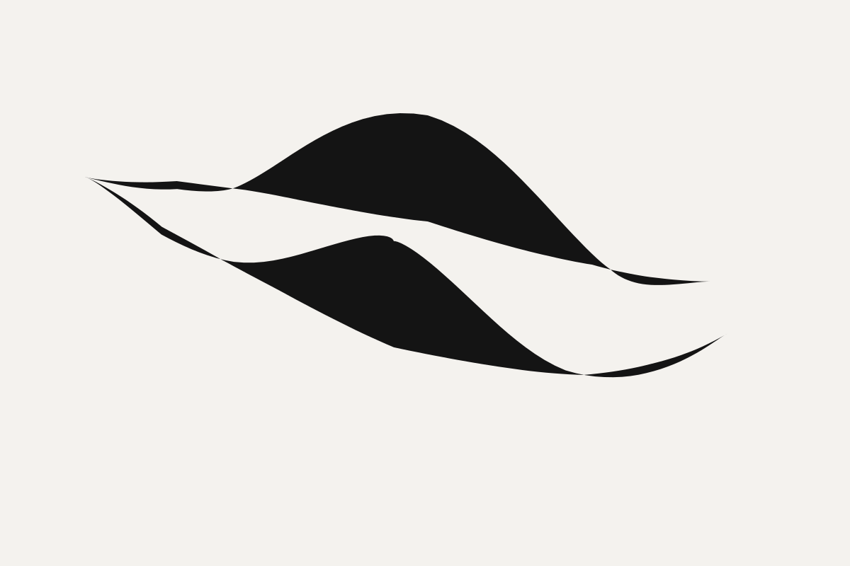 A black wave: a hill rising in the upper middle and a smaller answering hill below it, the two nearly touching, with pale ground between.
