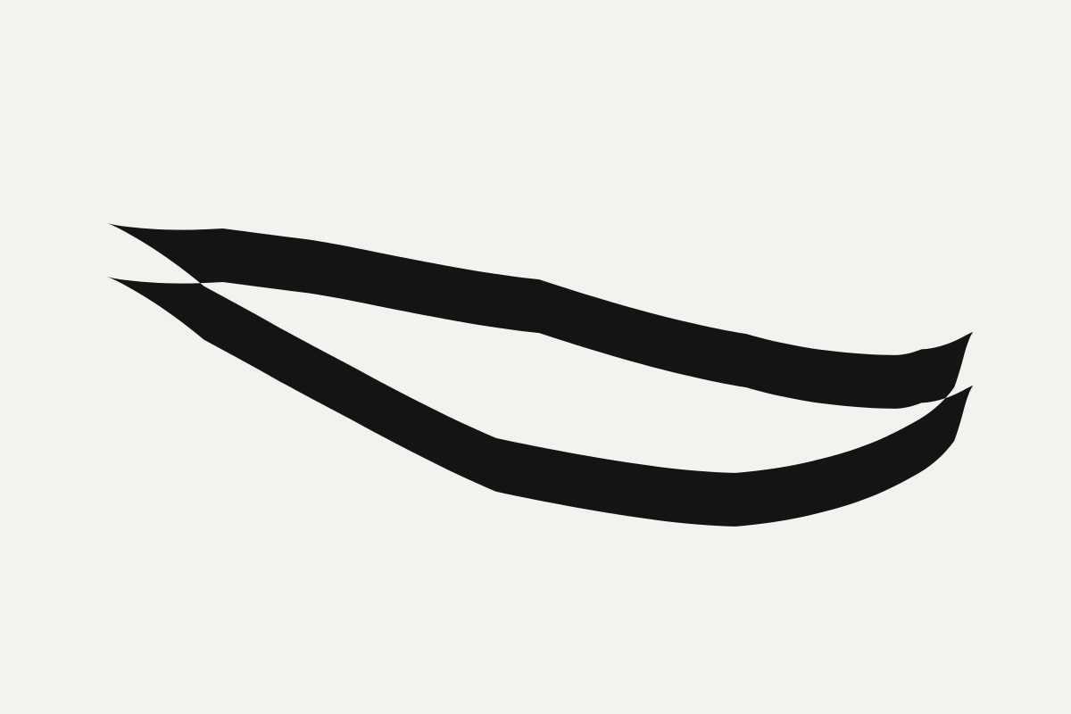 Two thick black bands sweeping from upper left to right, meeting at both ends and enclosing a long pale lens.