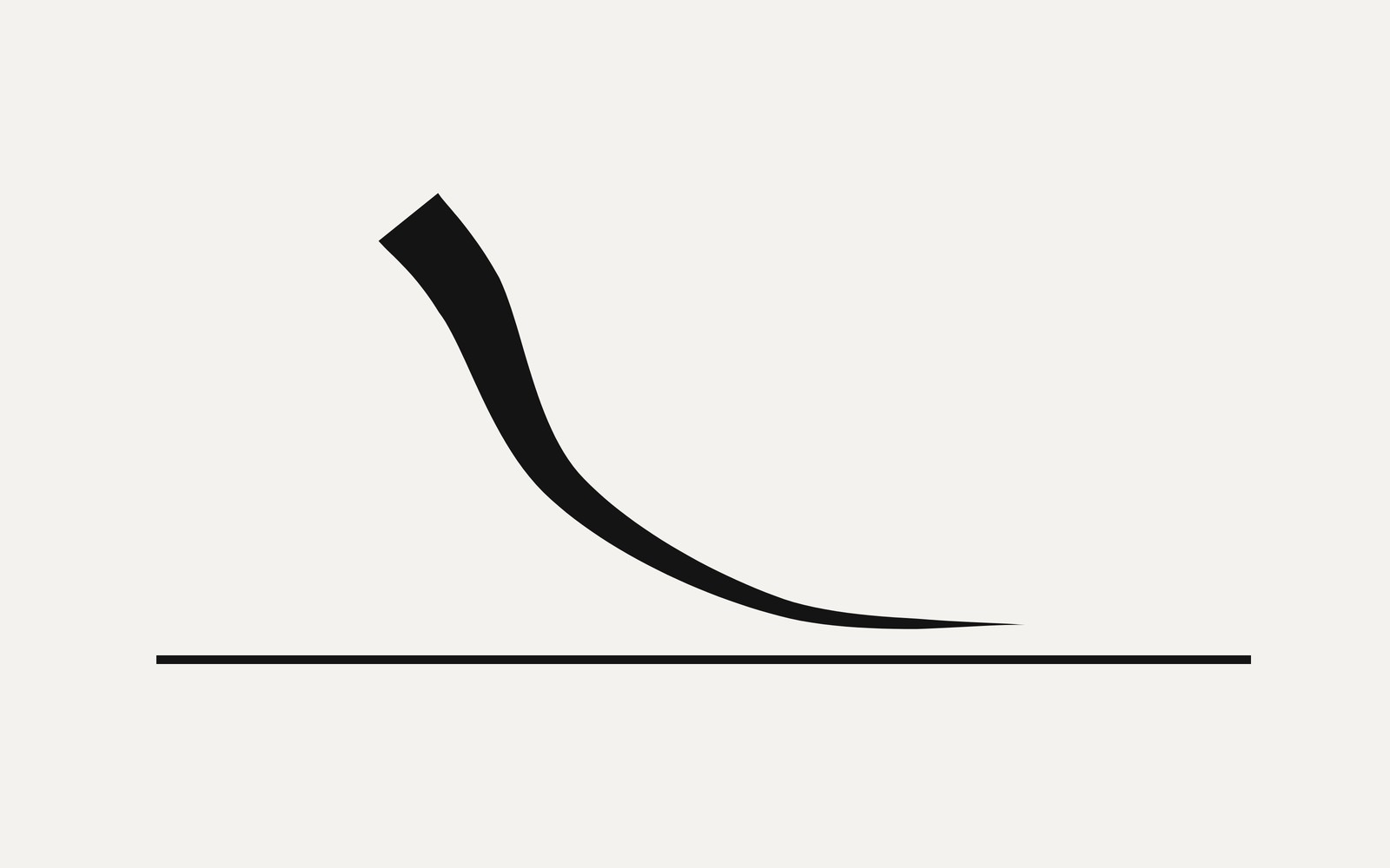 The same falling stroke, now above a long horizontal
ruled line that spans the frame. The stroke descends and its fine tail comes to
rest just touching the line, like something fallen coming to a stop on a floor.