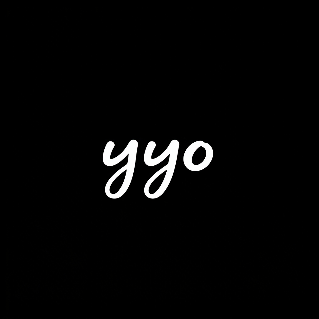 The image features the stylized text "yyo" in white, set against a solid black background. The font is cursive and appears to be a handwritten style, with each letter connected to the next. The text is centered in the image, with no other elements present.