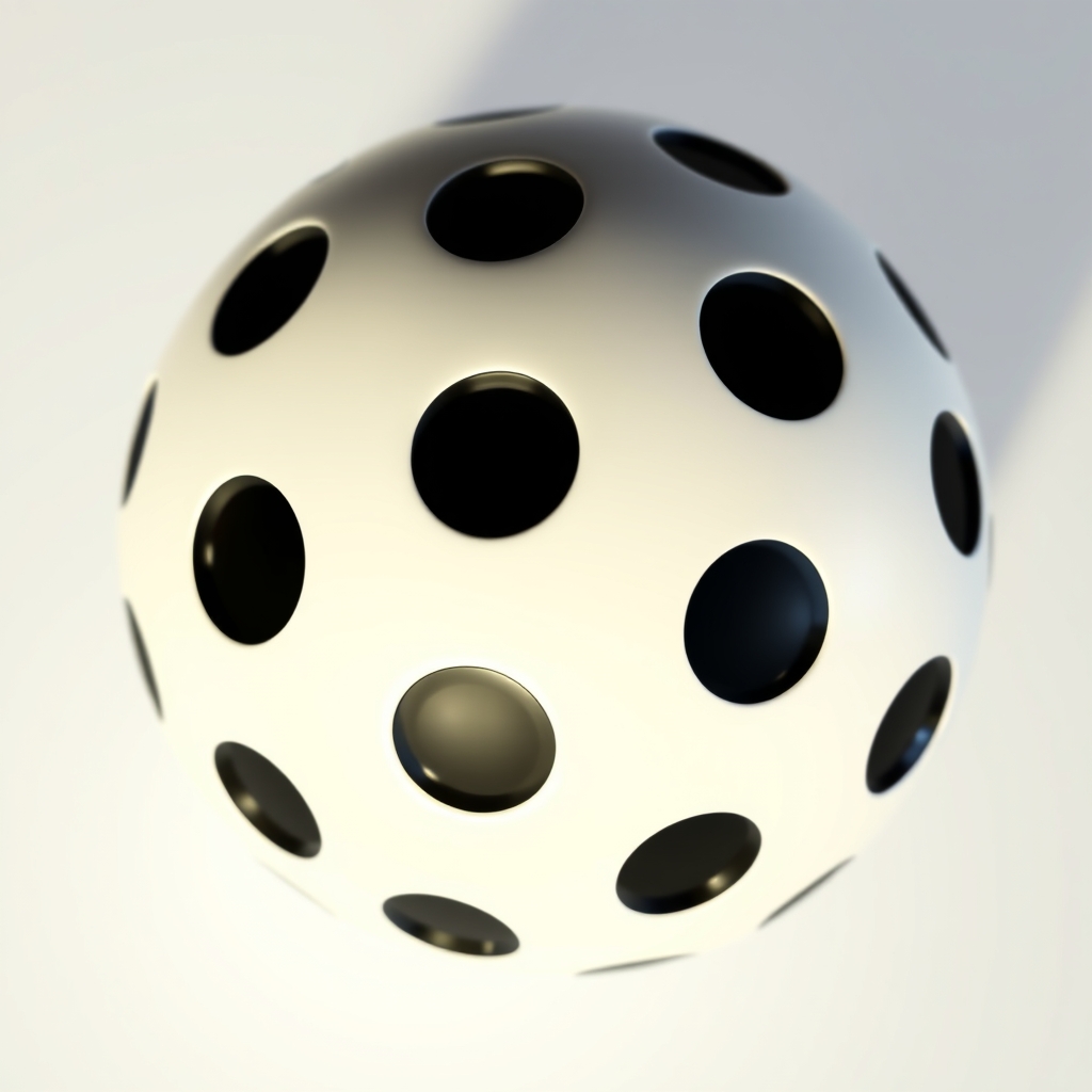 A white ball with black dots.