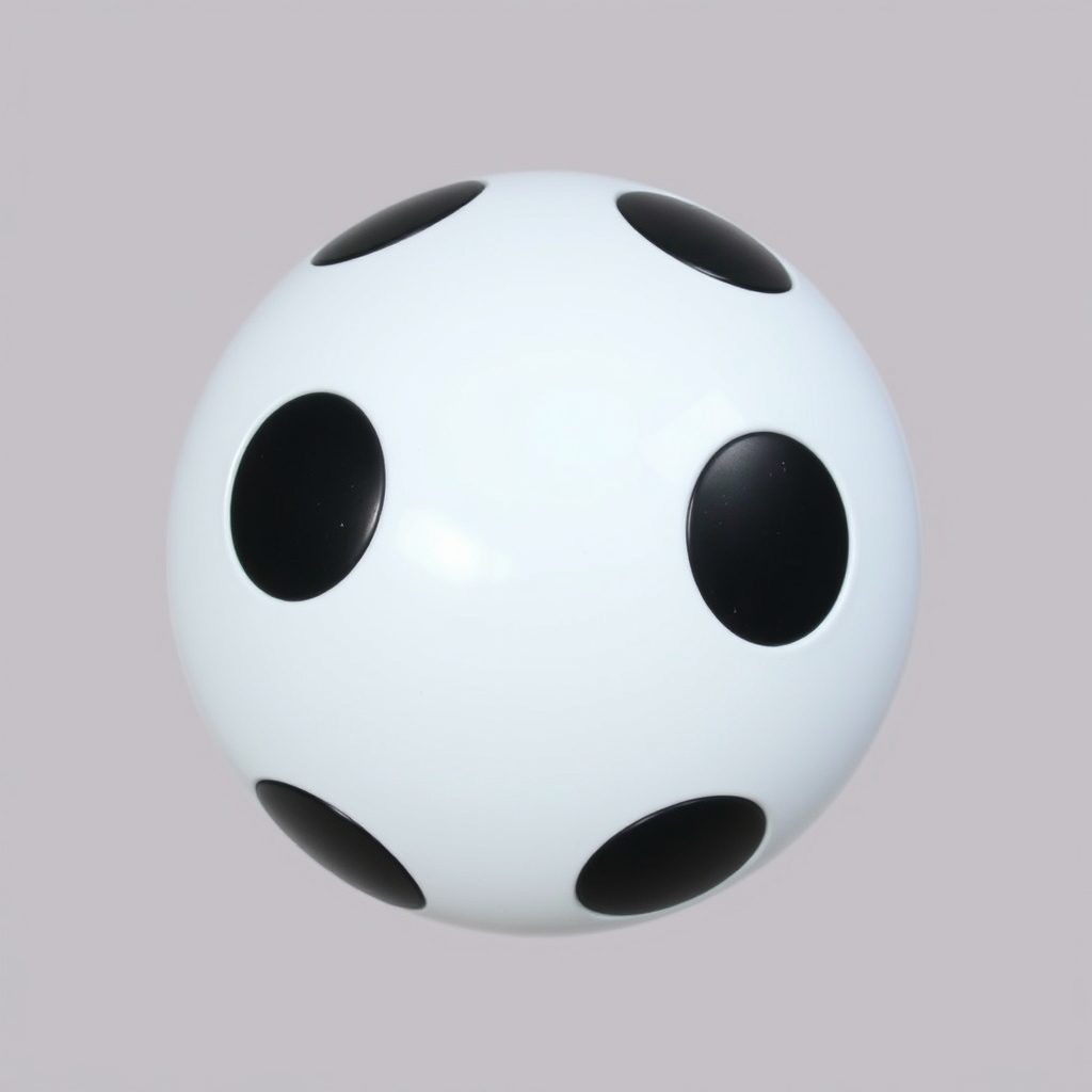 A white ball with black dots on it.