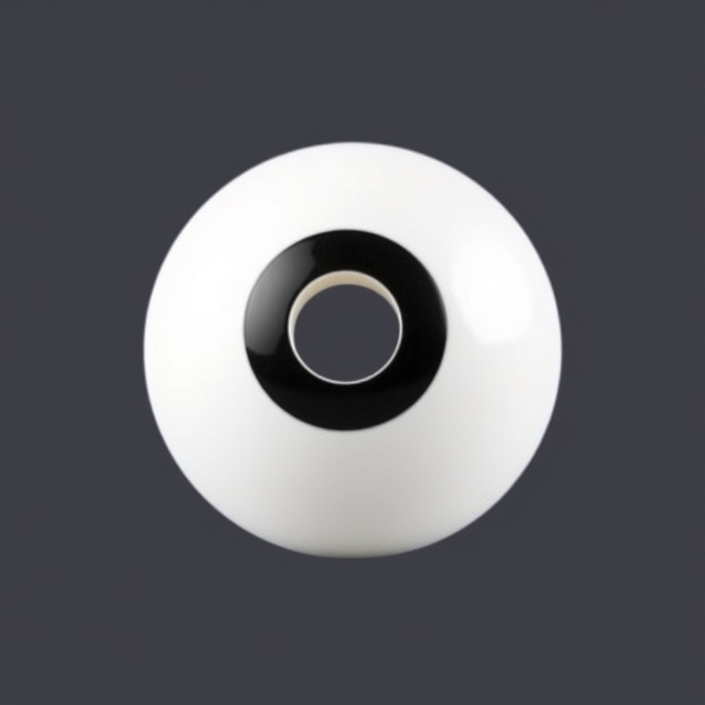 A white and black ball with a hole in the center.
