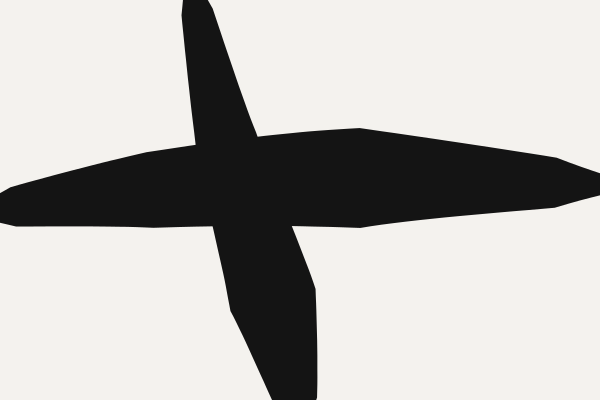 Two thick black marks crossing near the middle of a pale ground in a rough X, solid where they meet.