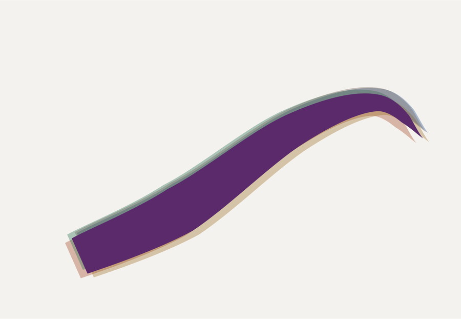 The kept stroke in solid plum, with faint offset traces
  of the five rejected colours bleeding out from behind its edges.