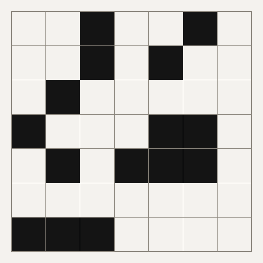 A 7 by 7 grid of black and white cells at 30% nominal density.