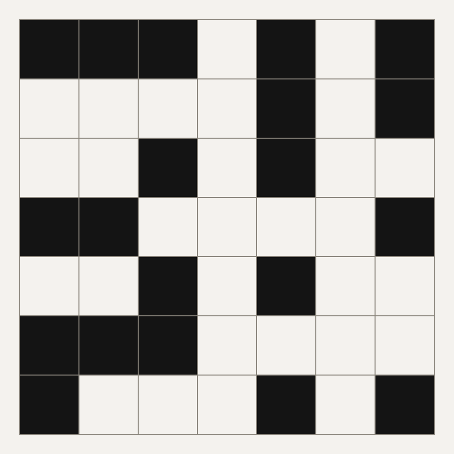 A 7 by 7 grid of black and white cells at 40% nominal density.