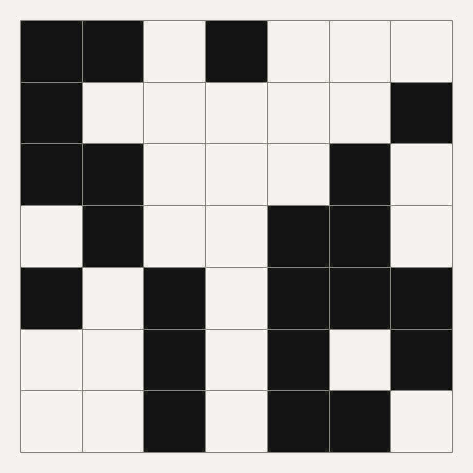 A 7 by 7 grid of black and white cells at 45% nominal density.