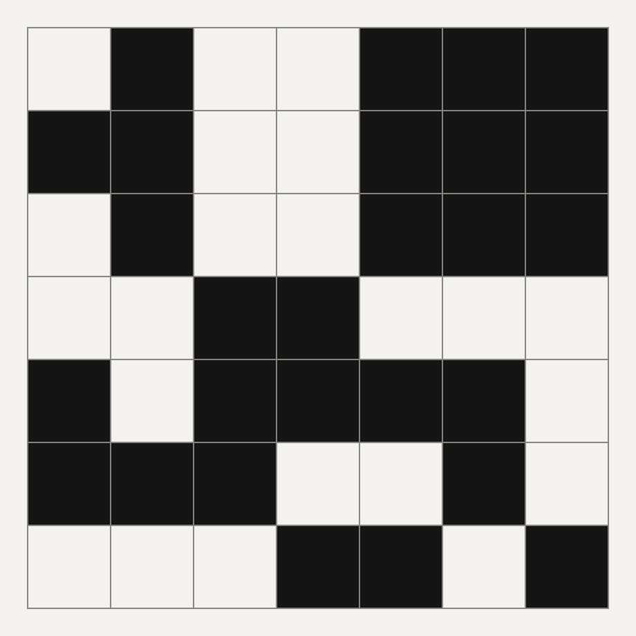 A 7 by 7 grid of black and white cells at 55% nominal density.