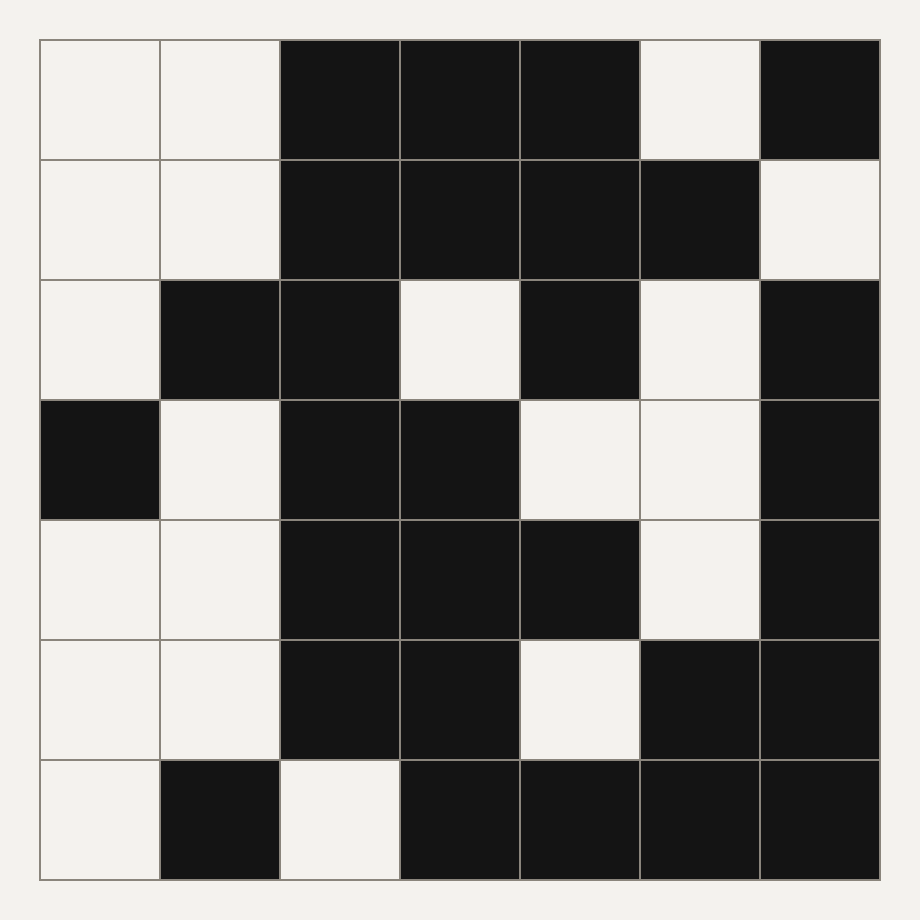 A 7 by 7 grid of black and white cells at 60% nominal density.