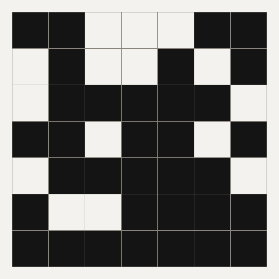 A 7 by 7 grid of black and white cells at 70% nominal density.