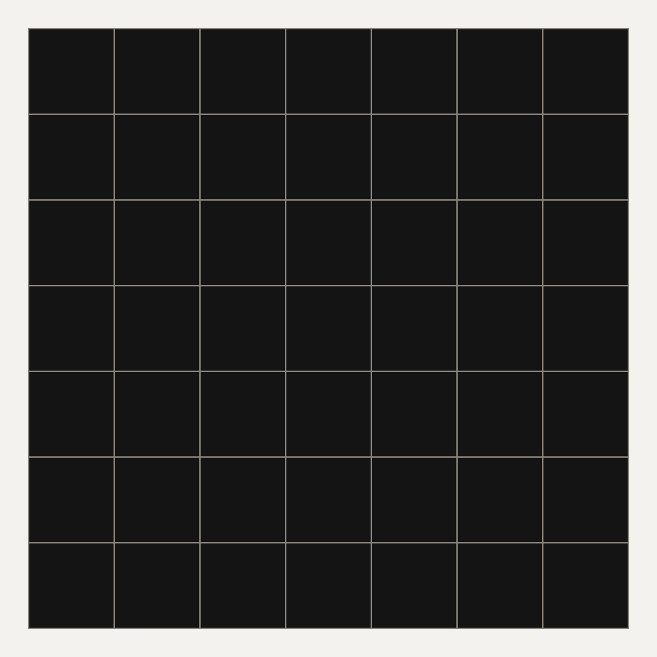 A 7 by 7 grid of black and white cells at 100% nominal density.