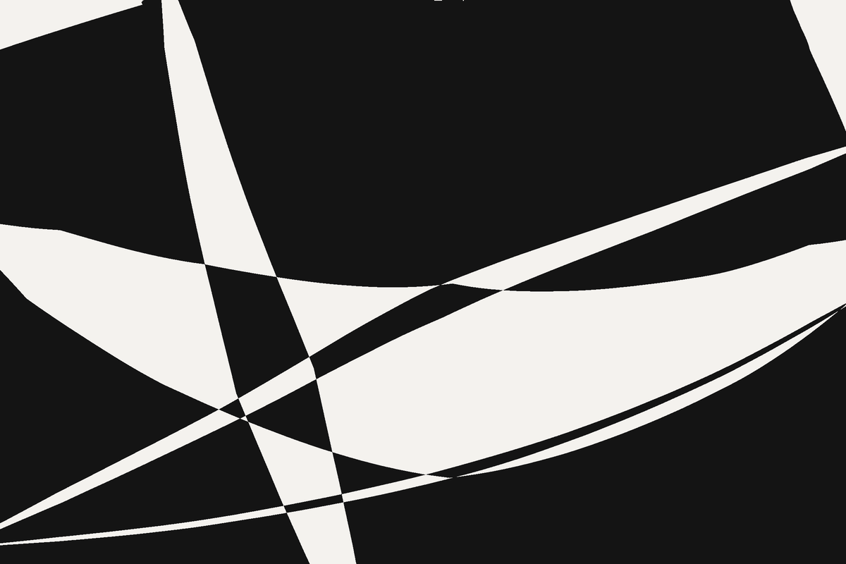 The first picture, exactly reversed. The four marks are pale, the ground is black, the crossings meet at the same points at the same sizes, and every edge is as clean as it was at the start. Nothing in the picture shows that it was ever bitten.