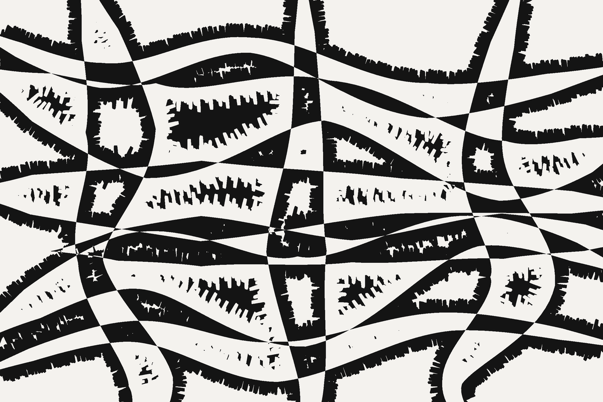 The same tangle, its edges gone jagged and toothed, interior pockets
opened up where solid ink used to sit.