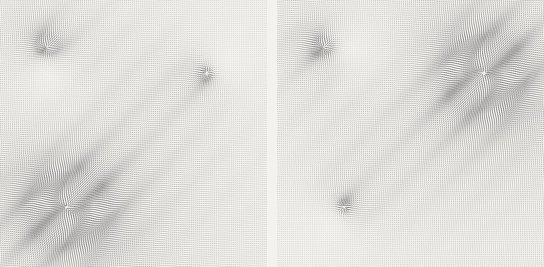 Two panels sharing two fixed locations, their loud and quiet roles exchanged between panels.