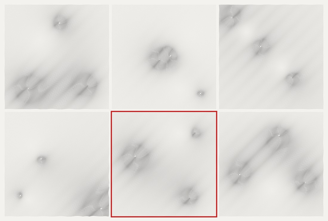 Six related field renders arranged in a grid; one is outlined in red, with no caption explaining why.