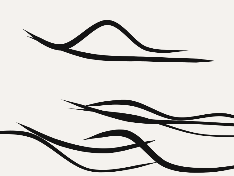 The identical arrangement drawn with very thick
black strokes, which read as three bold sweeping ribbons.