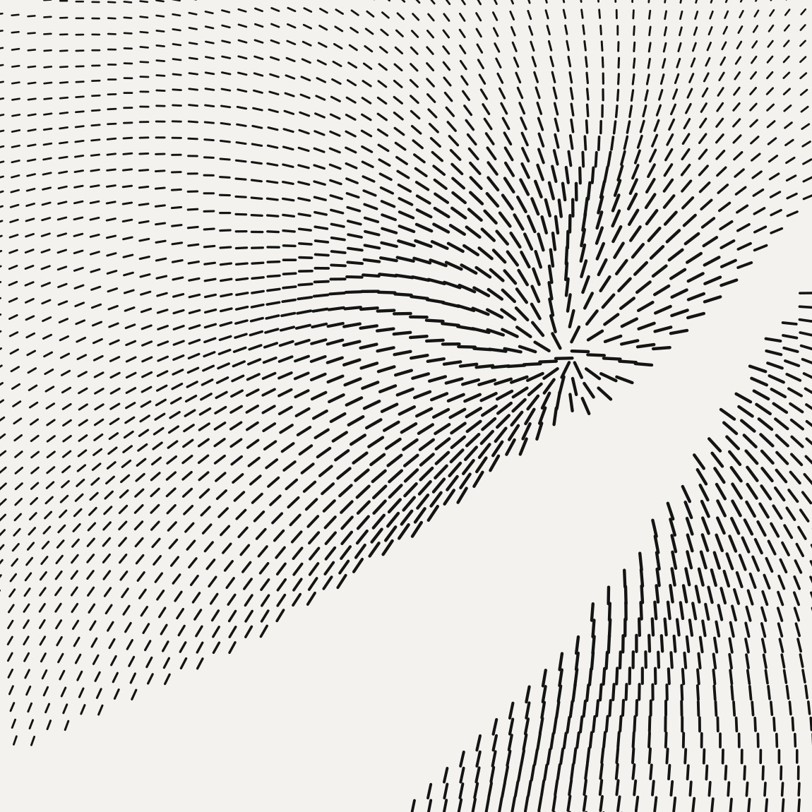 Detail: the cut's edge slices through the
radiating marks, which continue in their original directions right up to the
boundary.