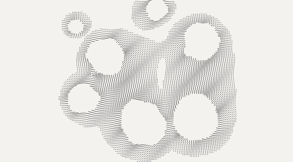 The same voids, but the dashes are long, smooth
and perfectly aligned, flowing in clean streamlines around the holes.