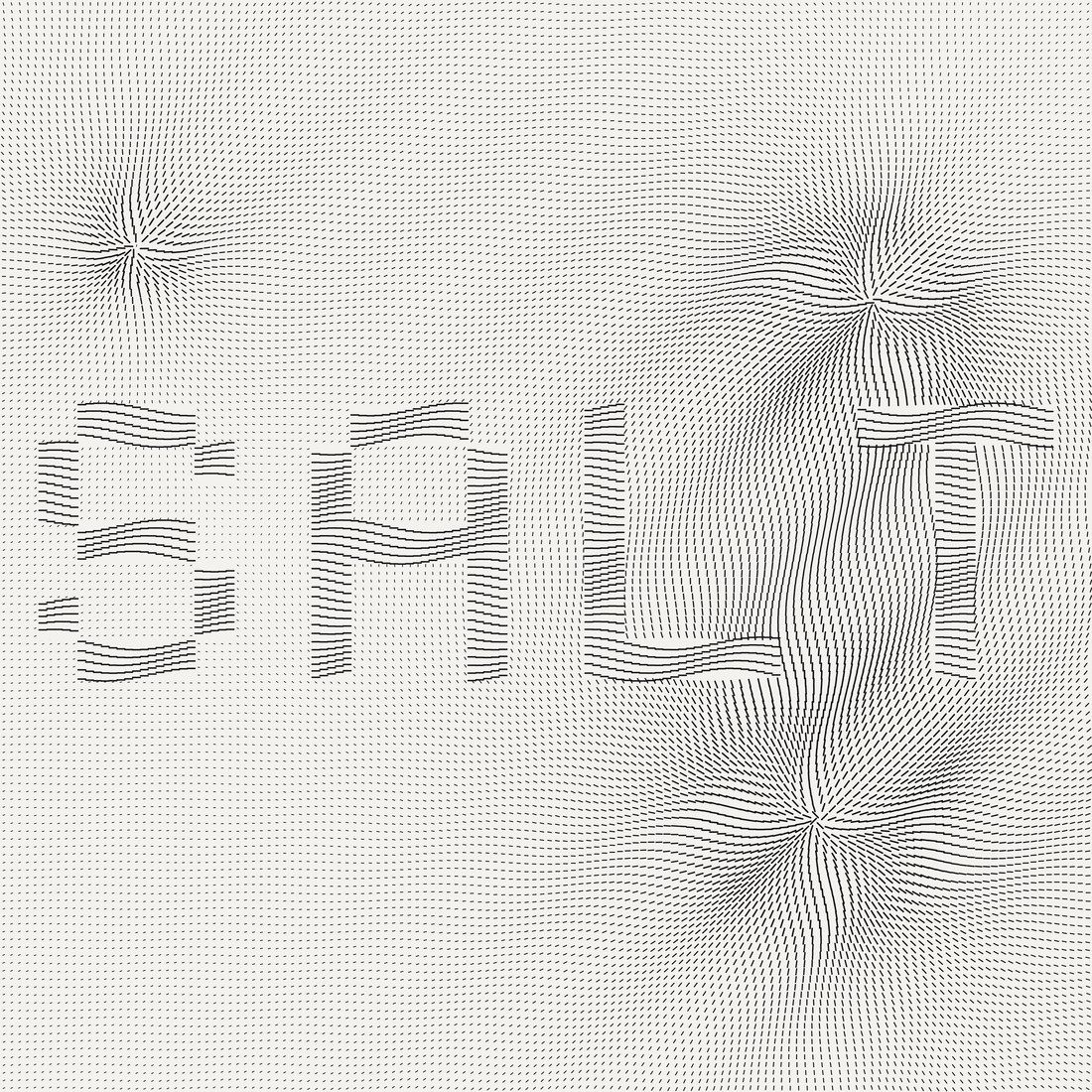 The field with four large letterforms written into it as bands of flat horizontal marks.