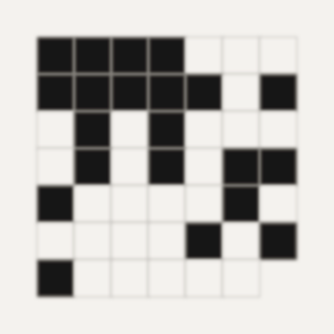 The same 7 by 7 grid of black and white cells, Gaussian-blurred with a standard deviation of 3 pixels.